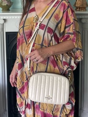 Coach Cream Quilted Leather Crossbody Bag in excellent condition.